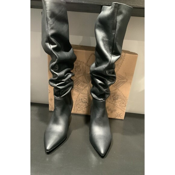NIB Free People Rocky Slouch Black Leather Boots /37 EU / 6.5 US / Retail $298 - Picture 1 of 12